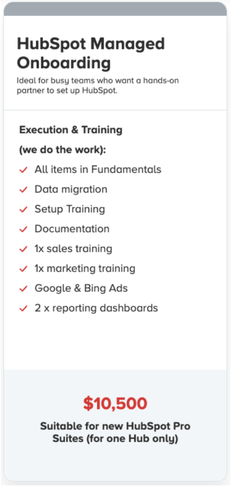 HubSpot Guided Onboarding table